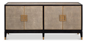 Sarreid Beto Four Door Sideboard - Elegant Tawny Brown Leather With Iron Accents & Brass Details For Style Tan  53941