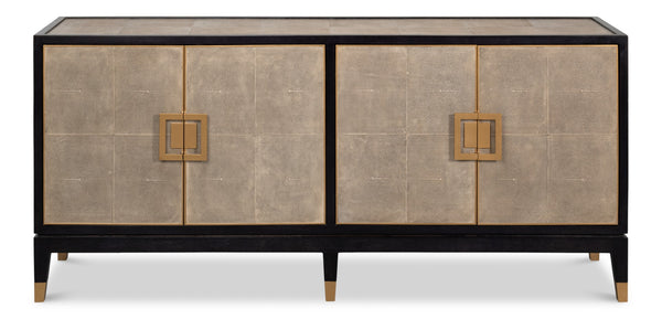 Sarreid Beto Four Door Sideboard - Elegant Tawny Brown Leather With Iron Accents & Brass Details For Style Tan  53941