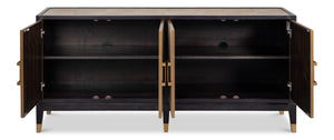 Sarreid Beto Four Door Sideboard - Elegant Tawny Brown Leather With Iron Accents & Brass Details For Style Tan  53941