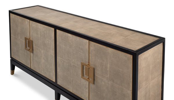 Sarreid Beto Four Door Sideboard - Elegant Tawny Brown Leather With Iron Accents & Brass Details For Style Tan  53941