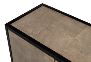 Sarreid Beto Four Door Sideboard - Elegant Tawny Brown Leather With Iron Accents & Brass Details For Style Tan  53941