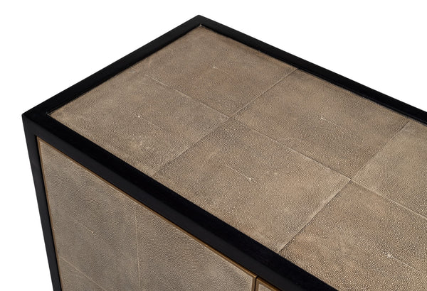 Sarreid Beto Four Door Sideboard - Elegant Tawny Brown Leather With Iron Accents & Brass Details For Style Tan  53941