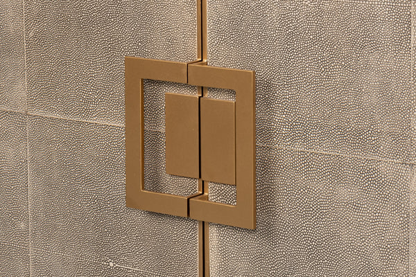 Sarreid Beto Four Door Sideboard - Elegant Tawny Brown Leather With Iron Accents & Brass Details For Style Tan  53941