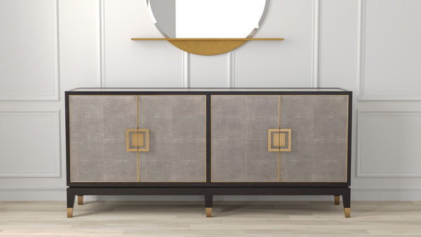 Sarreid Beto Four Door Sideboard - Elegant Tawny Brown Leather With Iron Accents & Brass Details For Style Tan  53941