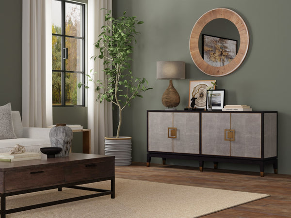 Sarreid Beto Four Door Sideboard - Elegant Tawny Brown Leather With Iron Accents & Brass Details For Style Tan  53941