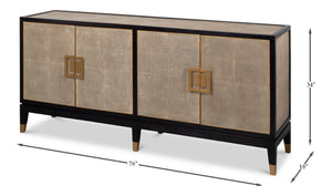 Sarreid Beto Four Door Sideboard - Elegant Tawny Brown Leather With Iron Accents & Brass Details For Style Tan  53941