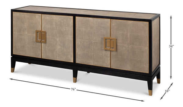 Sarreid Beto Four Door Sideboard - Elegant Tawny Brown Leather With Iron Accents & Brass Details For Style Tan  53941