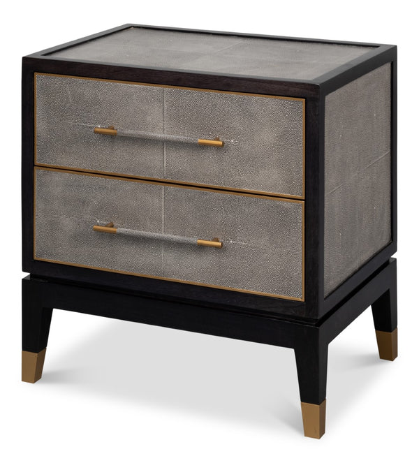 Sarreid Horatio Night Stand - Elegant Antique Grey Leather Finish With Sturdy Wood & Iron Construction Grey  53944
