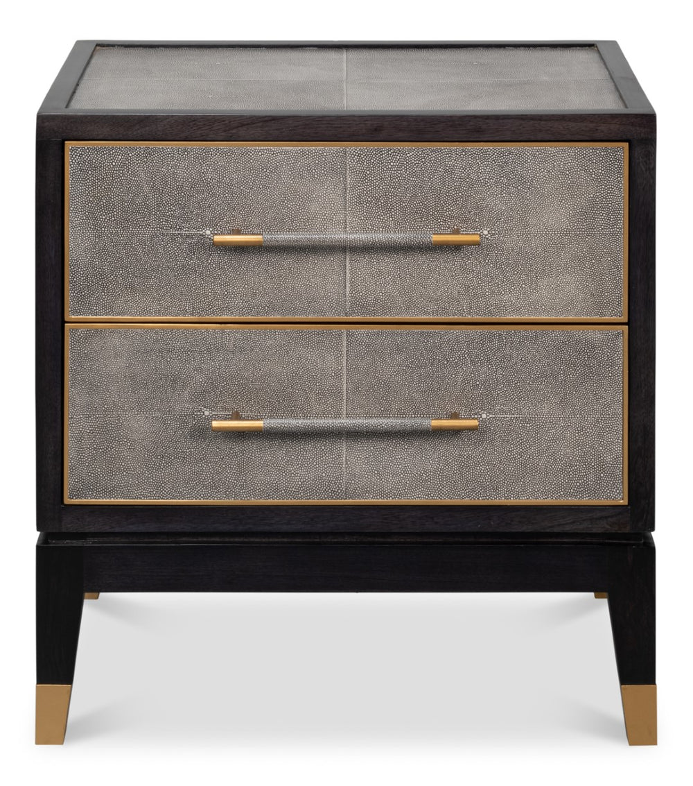 Sarreid Horatio Night Stand - Elegant Antique Grey Leather Finish With Sturdy Wood & Iron Construction Grey  53944