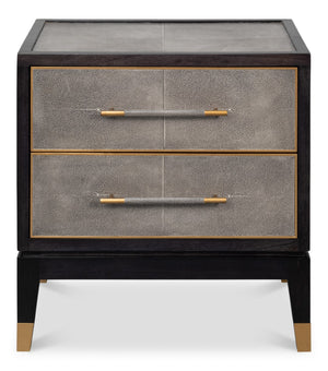 Sarreid Horatio Night Stand - Elegant Antique Grey Leather Finish With Sturdy Wood & Iron Construction Grey  53944