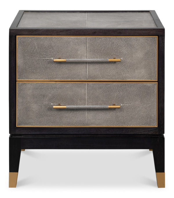 Sarreid Horatio Night Stand - Elegant Antique Grey Leather Finish With Sturdy Wood & Iron Construction Grey  53944