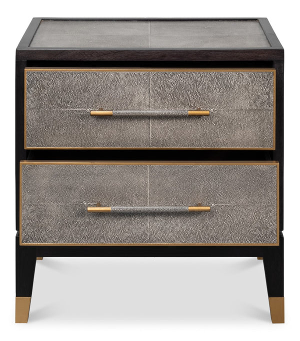 Sarreid Horatio Night Stand - Elegant Antique Grey Leather Finish With Sturdy Wood & Iron Construction Grey  53944
