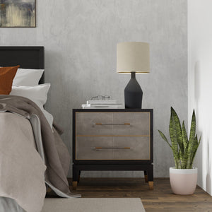 Sarreid Horatio Night Stand - Elegant Antique Grey Leather Finish With Sturdy Wood & Iron Construction Grey  53944