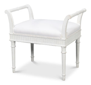 Sarreid Gale Bungalow Bench - Elegant White Acacia Wood Seating With Soft Fabric Cushion For Stylish Homes White  53945