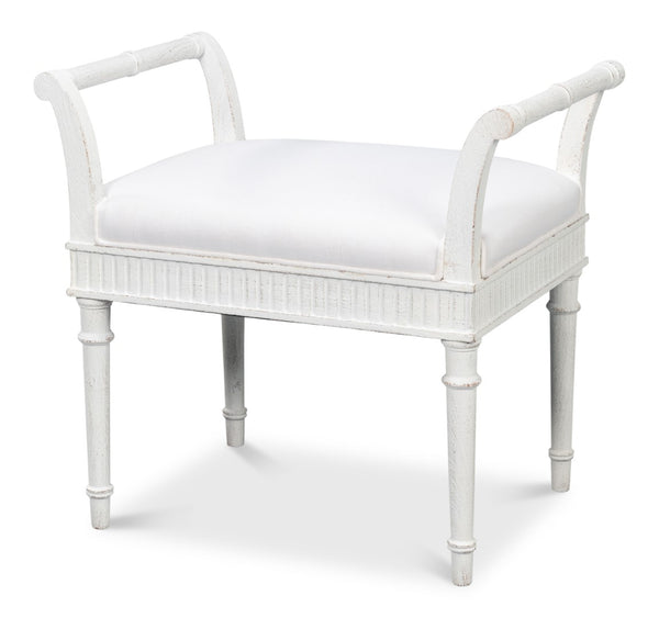 Sarreid Gale Bungalow Bench - Elegant White Acacia Wood Seating With Soft Fabric Cushion For Stylish Homes White  53945