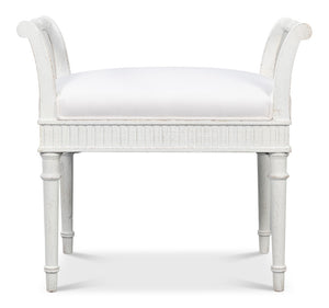Sarreid Gale Bungalow Bench - Elegant White Acacia Wood Seating With Soft Fabric Cushion For Stylish Homes White  53945