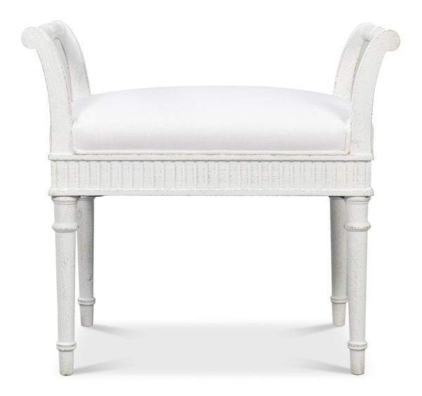 Sarreid Gale Bungalow Bench - Elegant White Acacia Wood Seating With Soft Fabric Cushion For Stylish Homes White  53945