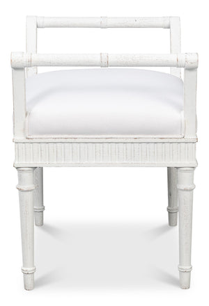 Sarreid Gale Bungalow Bench - Elegant White Acacia Wood Seating With Soft Fabric Cushion For Stylish Homes White  53945