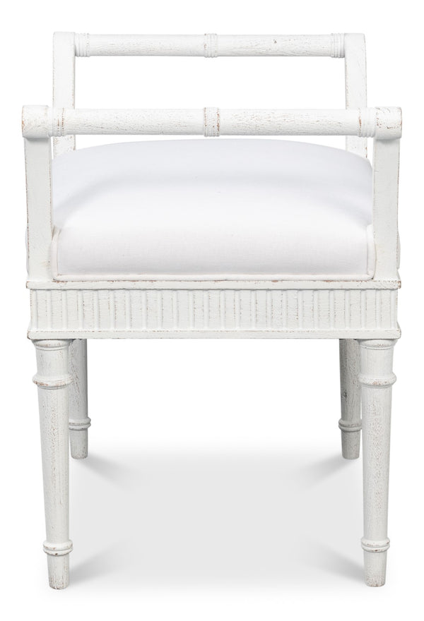 Sarreid Gale Bungalow Bench - Elegant White Acacia Wood Seating With Soft Fabric Cushion For Stylish Homes White  53945