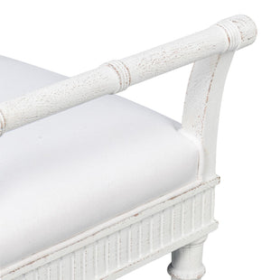 Sarreid Gale Bungalow Bench - Elegant White Acacia Wood Seating With Soft Fabric Cushion For Stylish Homes White  53945