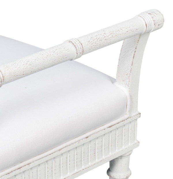 Sarreid Gale Bungalow Bench - Elegant White Acacia Wood Seating With Soft Fabric Cushion For Stylish Homes White  53945