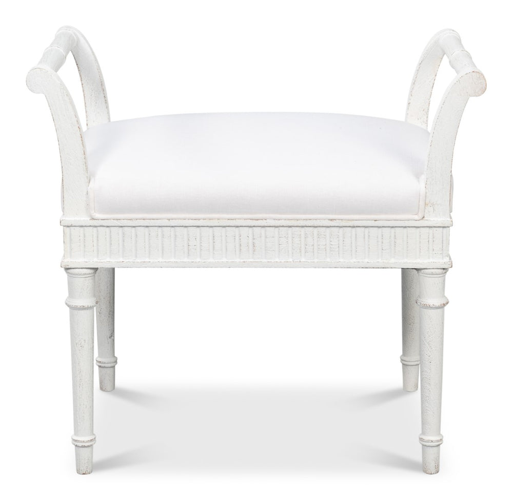 Sarreid Gale Bungalow Bench - Elegant White Acacia Wood Seating With Soft Fabric Cushion For Stylish Homes White  53945