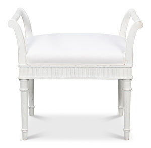 Sarreid Gale Bungalow Bench - Elegant White Acacia Wood Seating With Soft Fabric Cushion For Stylish Homes White  53945
