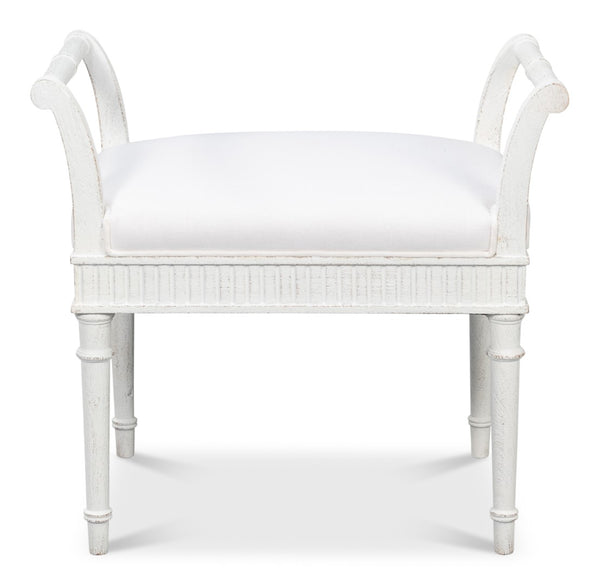 Sarreid Gale Bungalow Bench - Elegant White Acacia Wood Seating With Soft Fabric Cushion For Stylish Homes White  53945