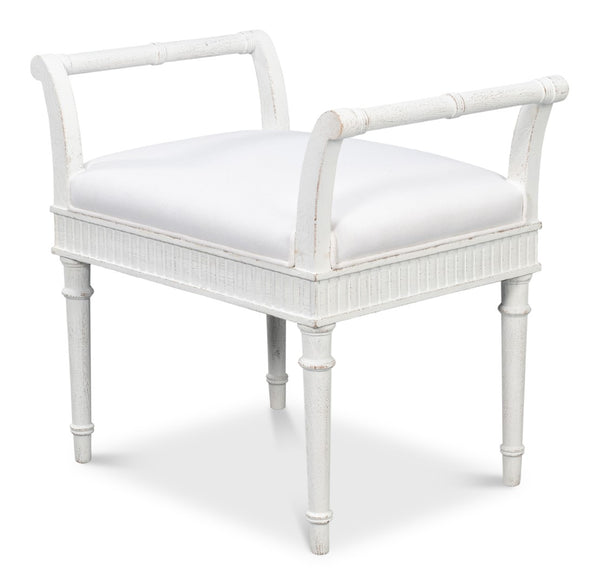 Sarreid Gale Bungalow Bench - Elegant White Acacia Wood Seating With Soft Fabric Cushion For Stylish Homes White  53945