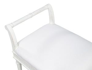 Sarreid Gale Bungalow Bench - Elegant White Acacia Wood Seating With Soft Fabric Cushion For Stylish Homes White  53945