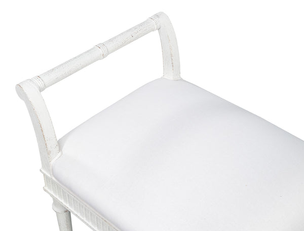 Sarreid Gale Bungalow Bench - Elegant White Acacia Wood Seating With Soft Fabric Cushion For Stylish Homes White  53945