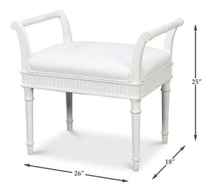 Sarreid Gale Bungalow Bench - Elegant White Acacia Wood Seating With Soft Fabric Cushion For Stylish Homes White  53945