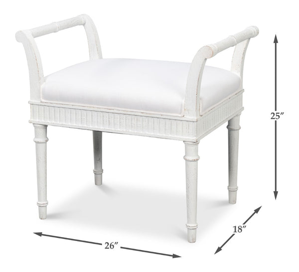 Sarreid Gale Bungalow Bench - Elegant White Acacia Wood Seating With Soft Fabric Cushion For Stylish Homes White  53945