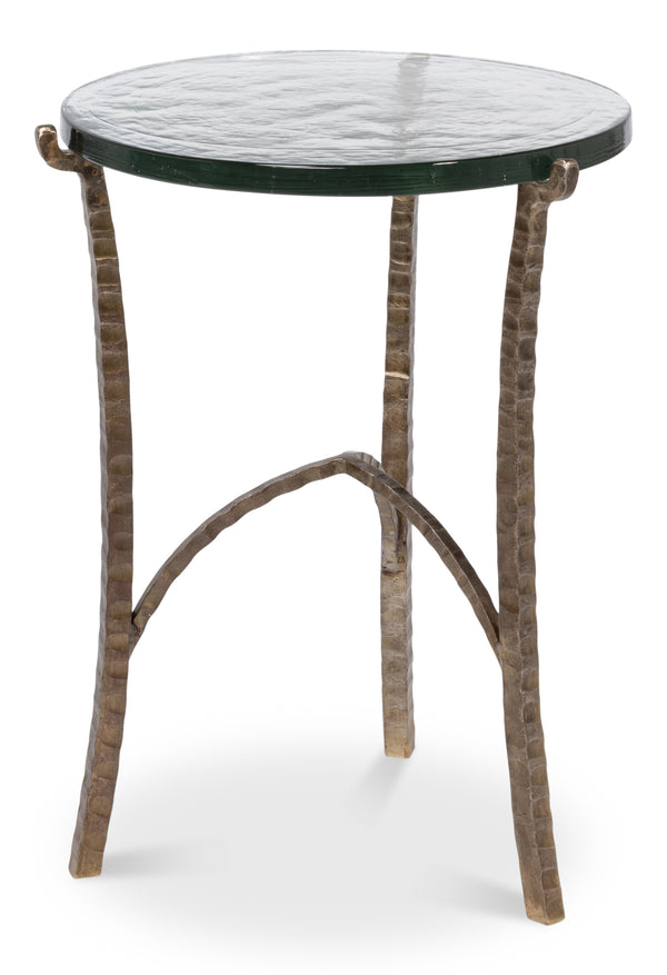 Sarreid Dandy Round Side Table - Elegant Casted Glass Top With Stylish Forged Iron And Aged Brass Finish Bronze  53947