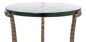 Sarreid Dandy Round Side Table - Elegant Casted Glass Top With Stylish Forged Iron And Aged Brass Finish Bronze  53947