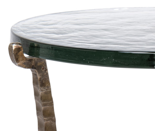 Sarreid Dandy Round Side Table - Elegant Casted Glass Top With Stylish Forged Iron And Aged Brass Finish Bronze  53947