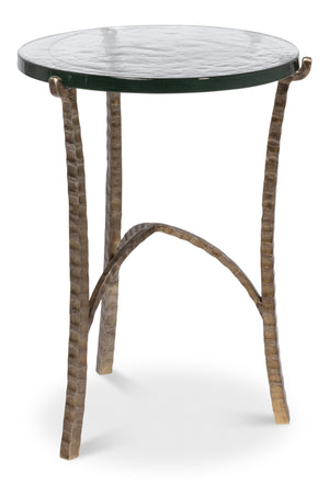 Sarreid Dandy Round Side Table - Elegant Casted Glass Top With Stylish Forged Iron And Aged Brass Finish Bronze  53947