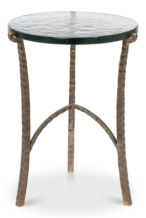 Sarreid Dandy Round Side Table - Elegant Casted Glass Top With Stylish Forged Iron And Aged Brass Finish Bronze  53947