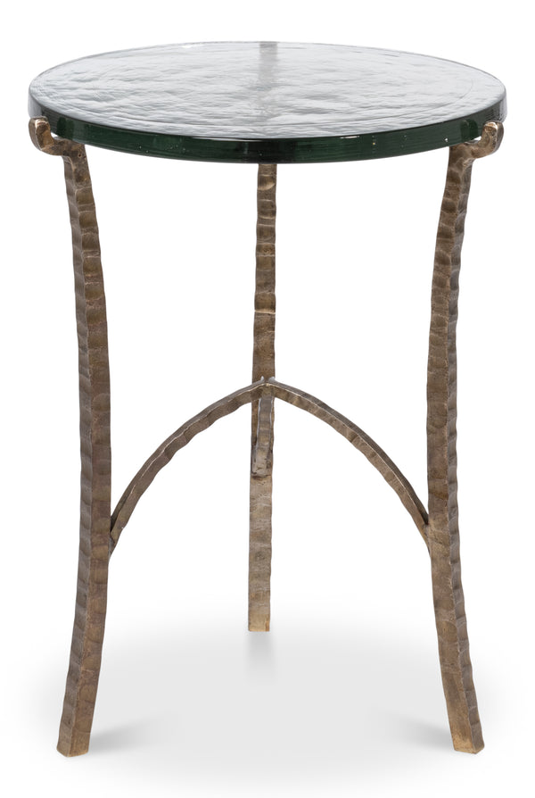 Sarreid Dandy Round Side Table - Elegant Casted Glass Top With Stylish Forged Iron And Aged Brass Finish Bronze  53947