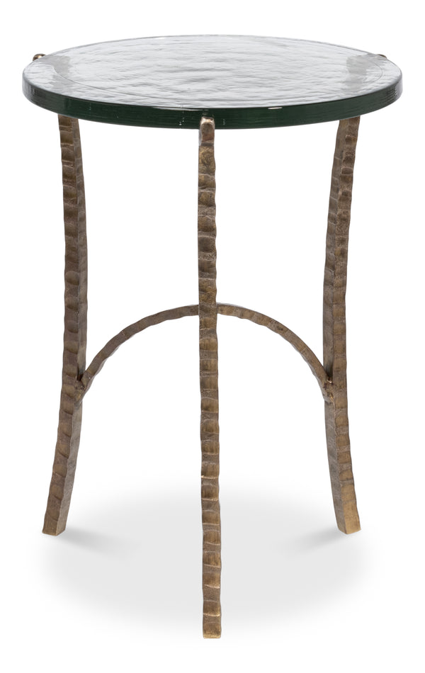 Sarreid Dandy Round Side Table - Elegant Casted Glass Top With Stylish Forged Iron And Aged Brass Finish Bronze  53947