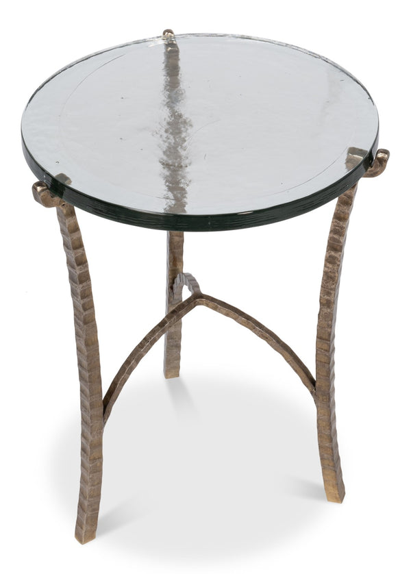 Sarreid Dandy Round Side Table - Elegant Casted Glass Top With Stylish Forged Iron And Aged Brass Finish Bronze  53947