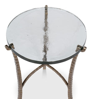 Sarreid Dandy Round Side Table - Elegant Casted Glass Top With Stylish Forged Iron And Aged Brass Finish Bronze  53947
