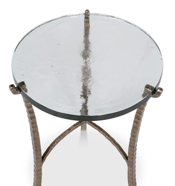 Sarreid Dandy Round Side Table - Elegant Casted Glass Top With Stylish Forged Iron And Aged Brass Finish Bronze  53947