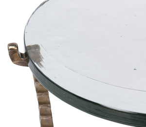 Sarreid Dandy Round Side Table - Elegant Casted Glass Top With Stylish Forged Iron And Aged Brass Finish Bronze  53947