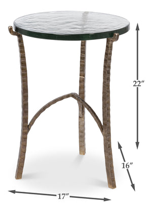 Sarreid Dandy Round Side Table - Elegant Casted Glass Top With Stylish Forged Iron And Aged Brass Finish Bronze  53947
