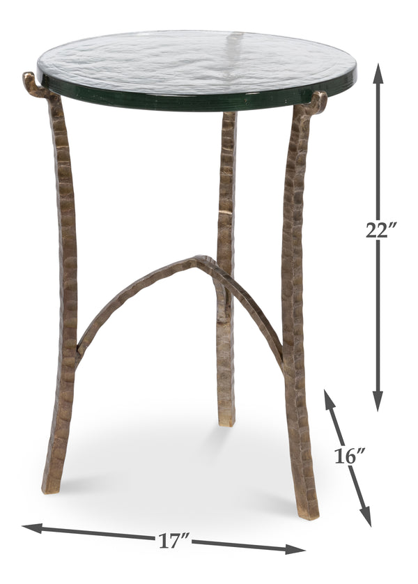 Sarreid Dandy Round Side Table - Elegant Casted Glass Top With Stylish Forged Iron And Aged Brass Finish Bronze  53947