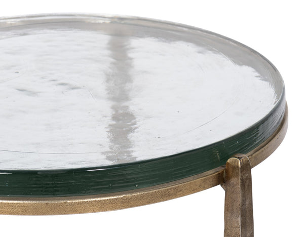 Sarreid Dorsey Round Side Table - Elegant Cast Glass Top & Forged Iron Base With Aged Brass Accent Finish Bronze  53948