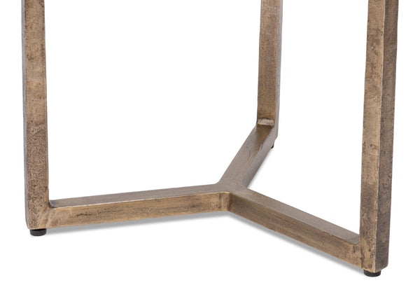 Sarreid Dorsey Round Side Table - Elegant Cast Glass Top & Forged Iron Base With Aged Brass Accent Finish Bronze  53948