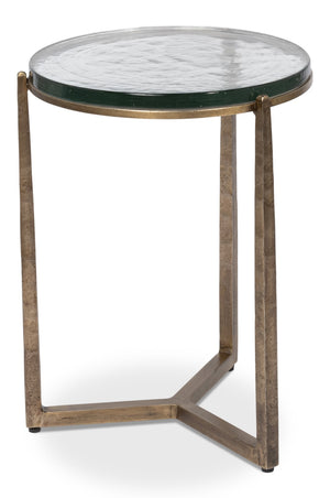 Sarreid Dorsey Round Side Table - Elegant Cast Glass Top & Forged Iron Base With Aged Brass Accent Finish Bronze  53948