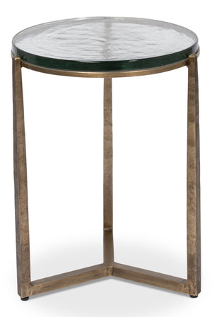 Sarreid Dorsey Round Side Table - Elegant Cast Glass Top & Forged Iron Base With Aged Brass Accent Finish Bronze  53948